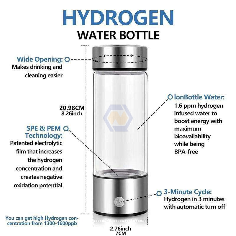 Factory Price Hydrogen Water Bottle Glass 400ml Portable H2 Rich Water Bottle Hydrogen Water Machine
